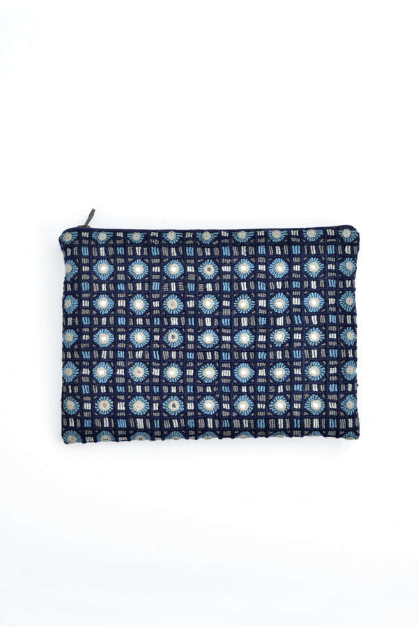 Handwoven Abla Clutch- Navy & Turquoise Blue