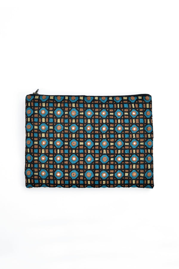 Handwoven Abla Clutch- Brown & Turquoise Blue