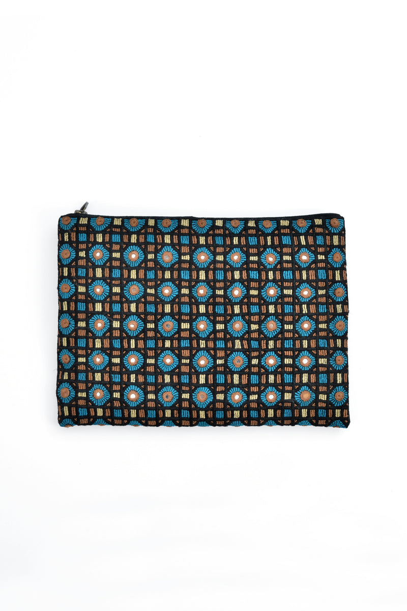 Handwoven Abla Clutch- Brown & Turquoise Blue