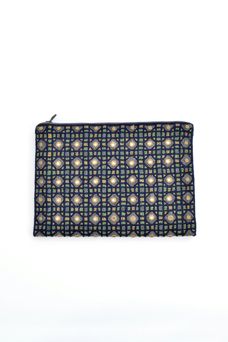 Handwoven Abla Clutch- Mint Green & Navy