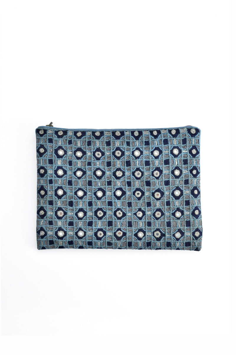 Handwoven Abla Clutch- Navy & Sky Blue