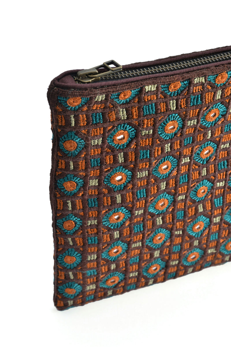 Handwoven Abla Clutch- Rust Orange & Turquoise