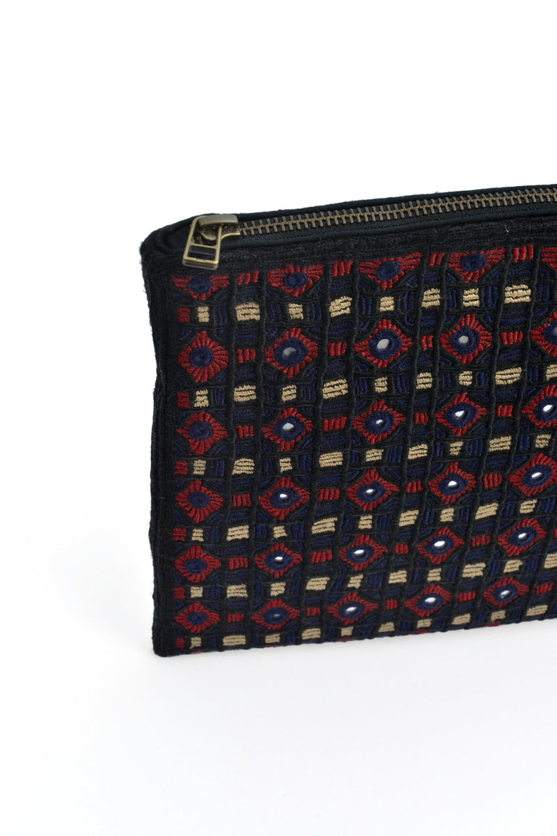 Handwoven Abla Clutch- Burgundy, Black and Navy