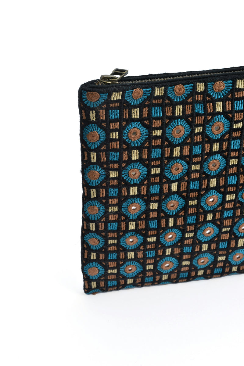 Handwoven Abla Clutch- Brown & Turquoise Blue