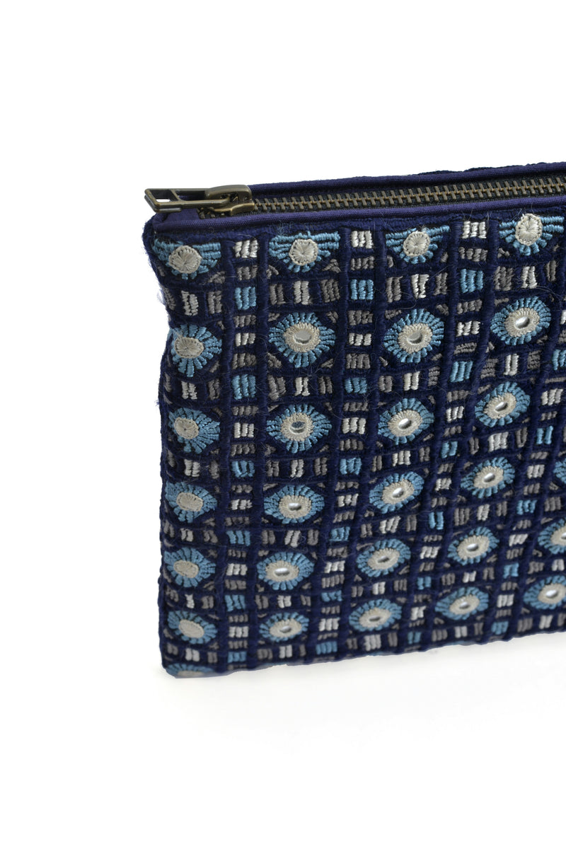 Handwoven Abla Clutch- Navy & Turquoise Blue