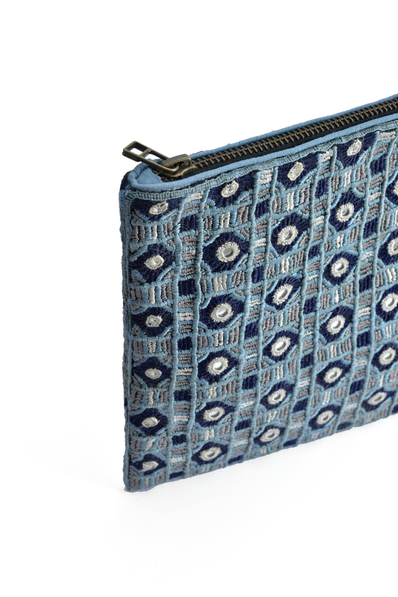 Handwoven Abla Clutch- Navy & Sky Blue