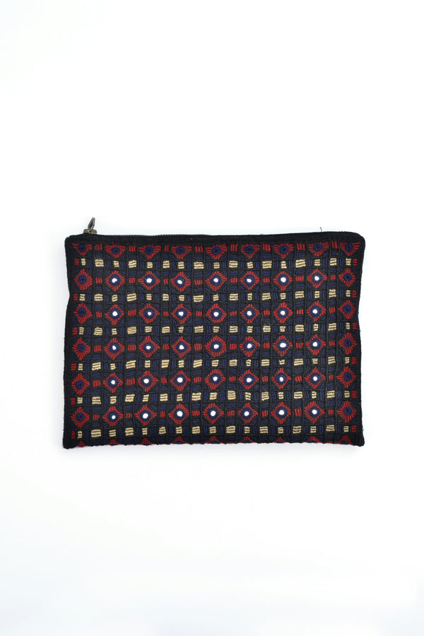 Handwoven Abla Clutch- Burgundy, Black and Navy